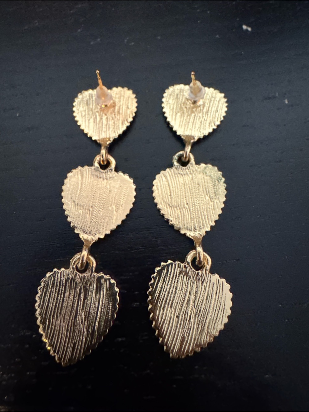 Gold-Tone Triple Red Heart Drop Earrings - Picture 9 of 9